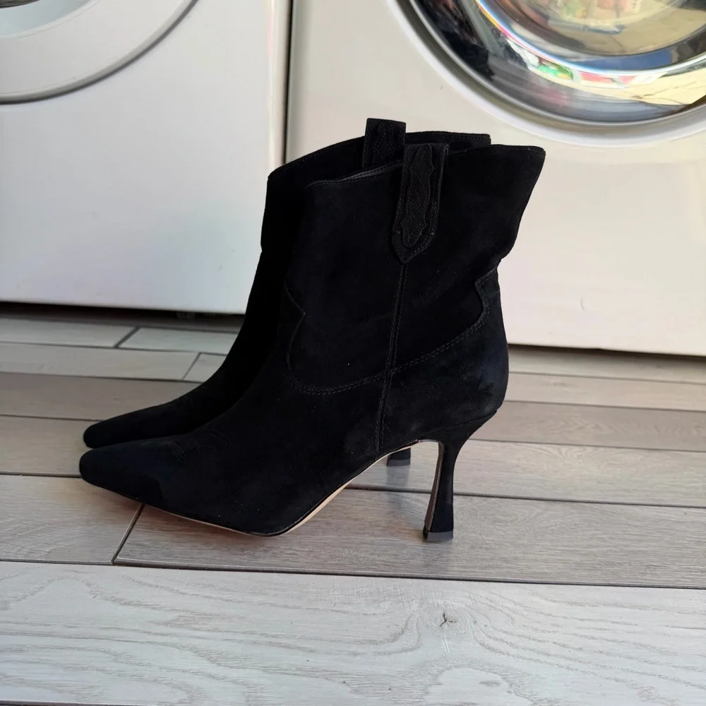 Sam Edelman Moe Embroidered Suede Ankle Boots In Black - Picture 9 of 11